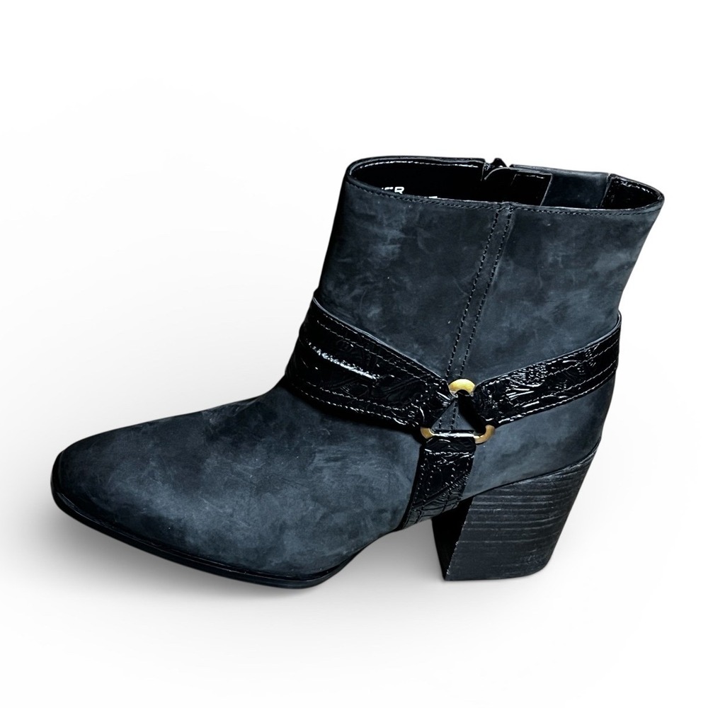 Vionic Carnelia Black Nubuck Water Repellent Ankle Boots Block Heel Size 10 Chic